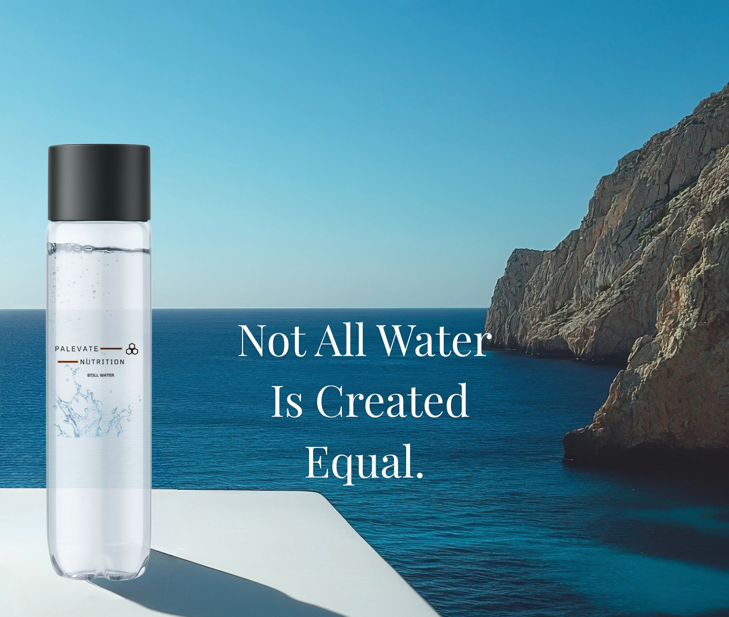 Ocean overview with Palevate Nutrition water bottle quite: Not all water is created equal