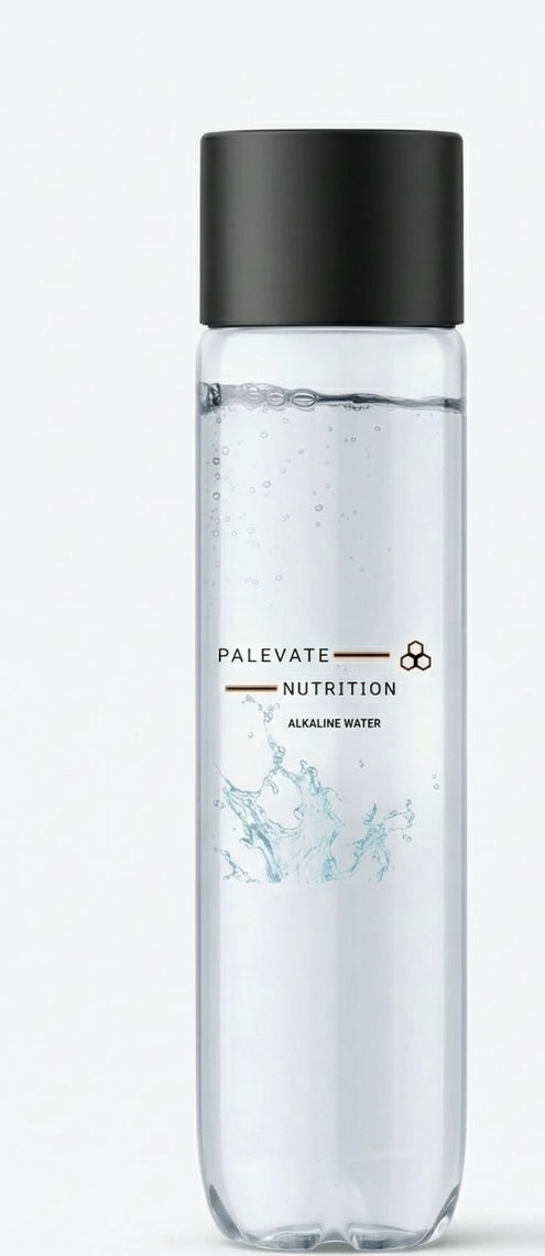 Clear bottle with black cap labeled 'PALEVATE Nutrition' on a white background